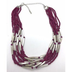 Premier Designs Fuchsia￼ Seed Bead Multi Strand Choker Statement Necklace